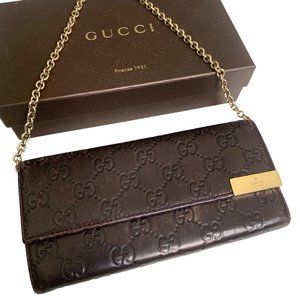 GUCCI Monogram Leather Chain Wallet